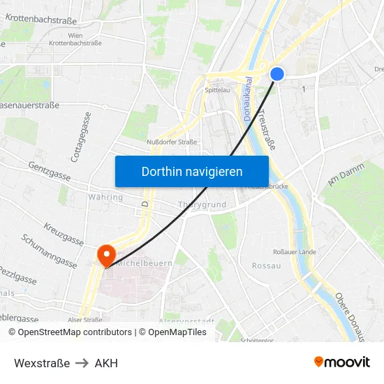 Wexstraße to AKH map