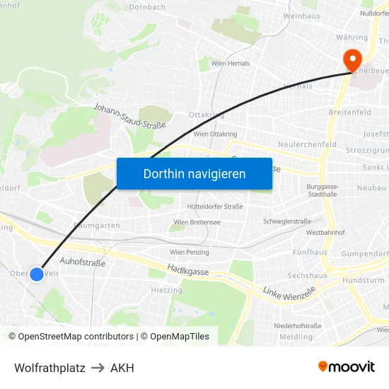 Wolfrathplatz to AKH map