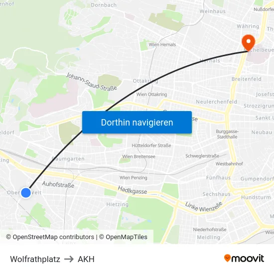 Wolfrathplatz to AKH map