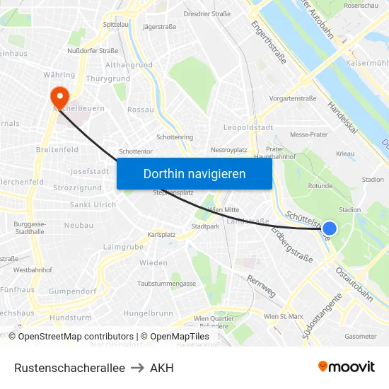 Rustenschacherallee to AKH map