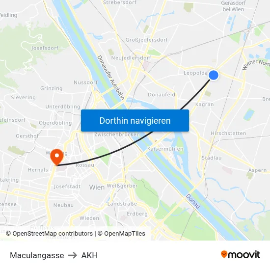 Maculangasse to AKH map