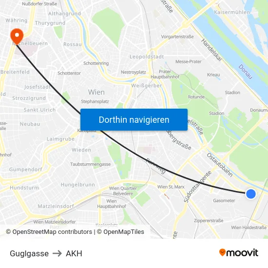 Guglgasse to AKH map