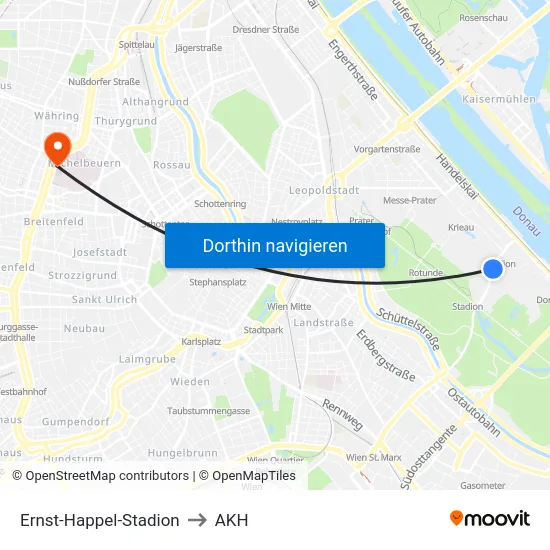 Ernst-Happel-Stadion to AKH map