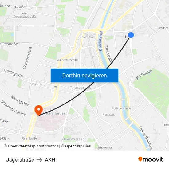 Jägerstraße to AKH map