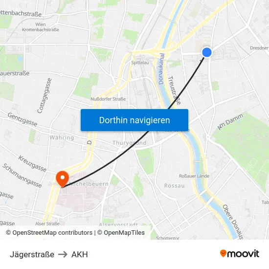 Jägerstraße to AKH map