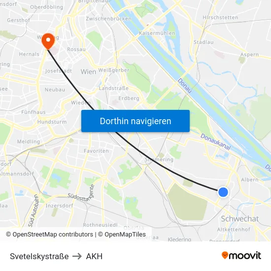 Svetelskystraße to AKH map