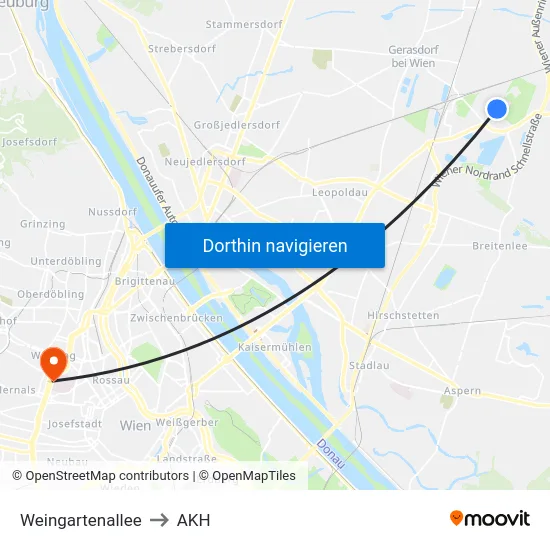 Weingartenallee to AKH map