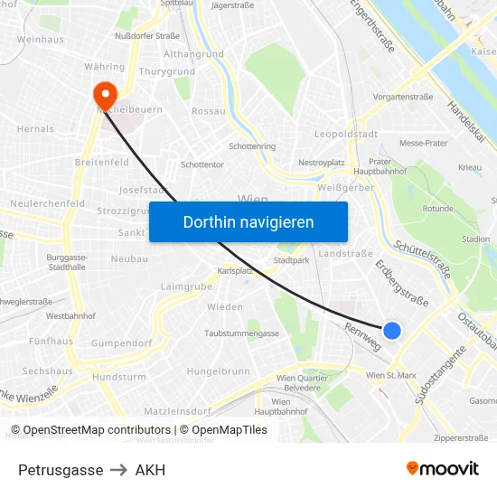 Petrusgasse to AKH map