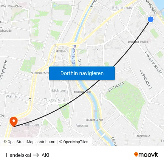 Handelskai to AKH map