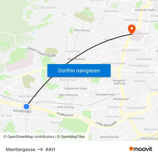 Mantlergasse to AKH map