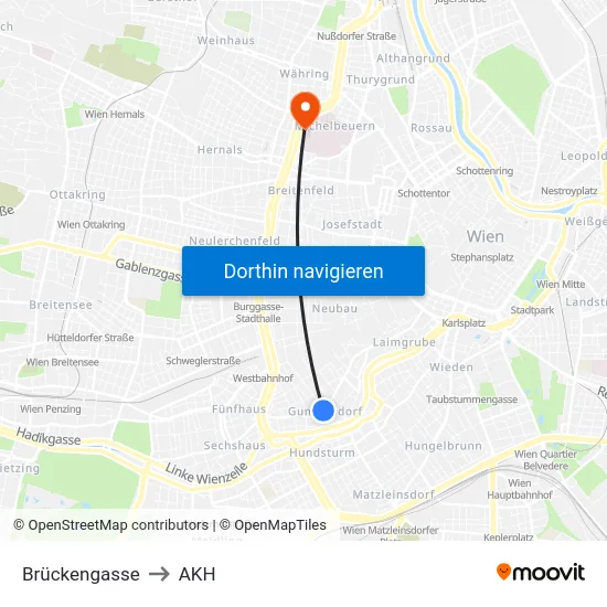 Brückengasse to AKH map