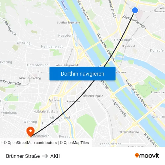 Brünner Straße to AKH map
