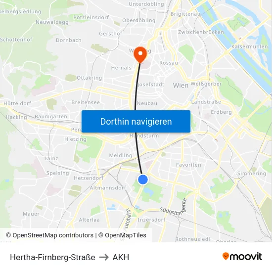 Hertha-Firnberg-Straße to AKH map