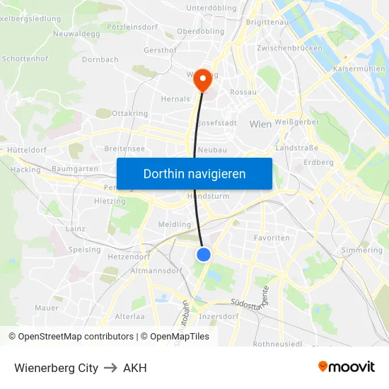 Wienerberg City to AKH map