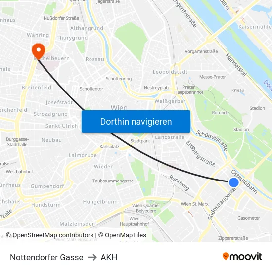 Nottendorfer Gasse to AKH map