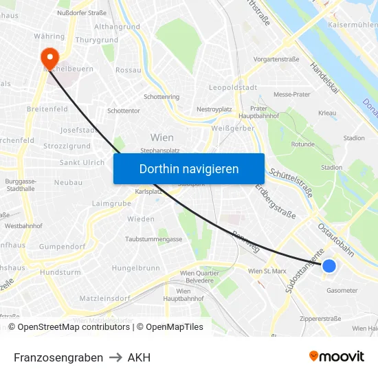 Franzosengraben to AKH map