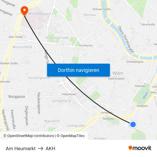 Am Heumarkt to AKH map