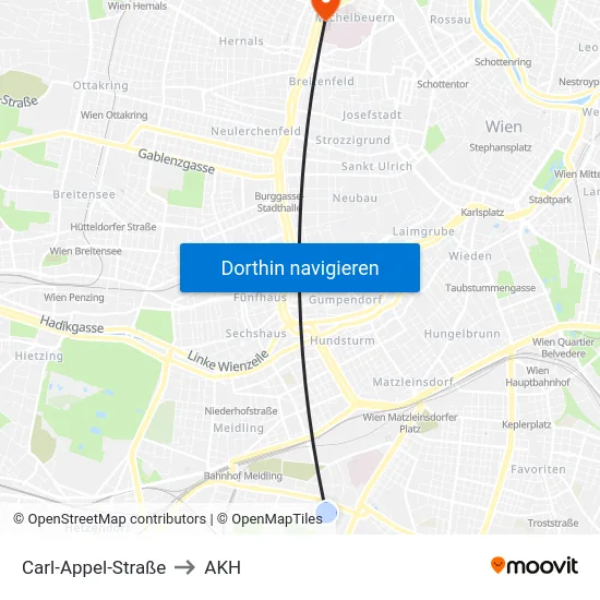 Carl-Appel-Straße to AKH map
