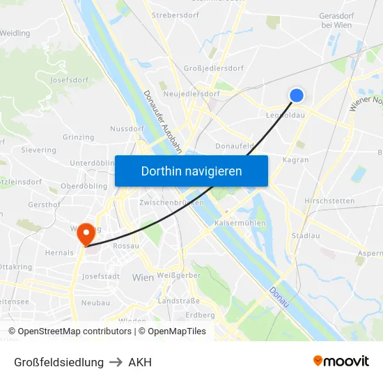 Großfeldsiedlung to AKH map