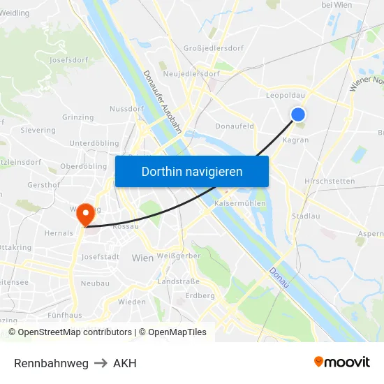 Rennbahnweg to AKH map