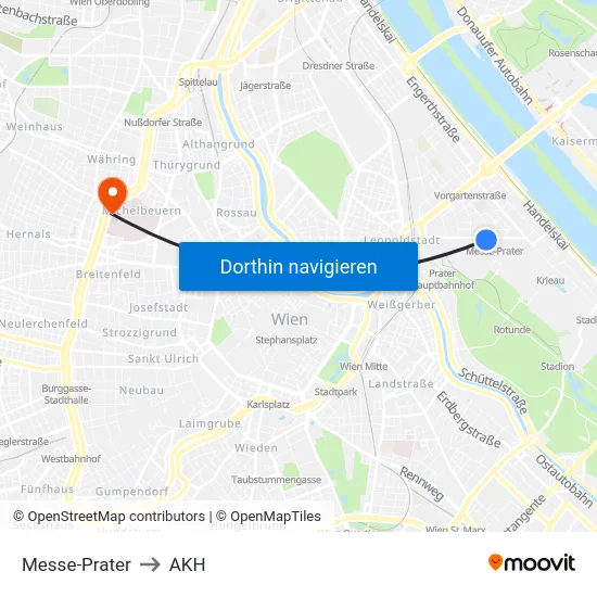 Messe-Prater to AKH map
