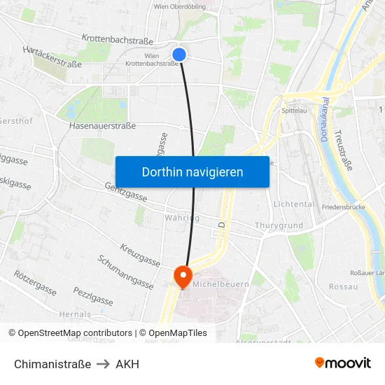 Chimanistraße to AKH map