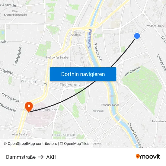 Dammstraße to AKH map