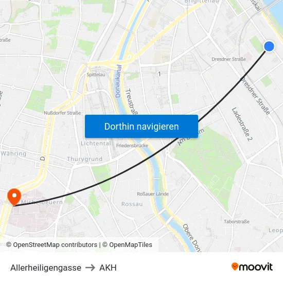 Allerheiligengasse to AKH map