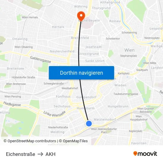 Eichenstraße to AKH map