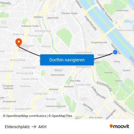 Elderschplatz to AKH map