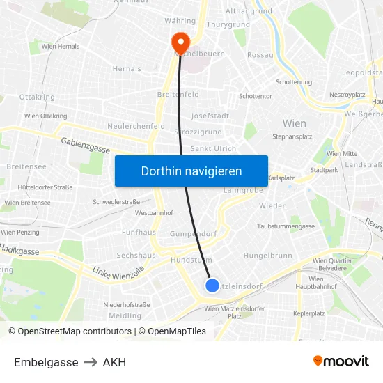 Embelgasse to AKH map