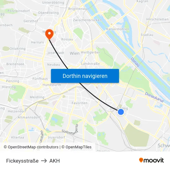 Fickeysstraße to AKH map