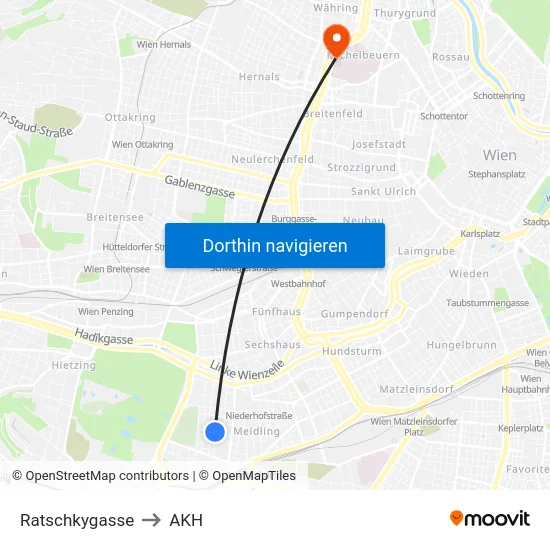 Ratschkygasse to AKH map