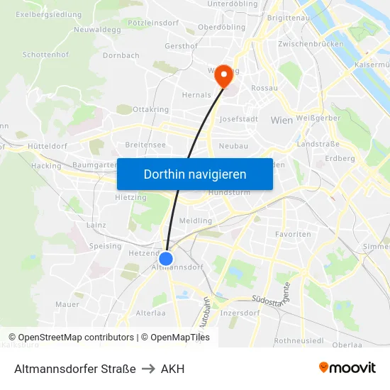 Altmannsdorfer Straße to AKH map