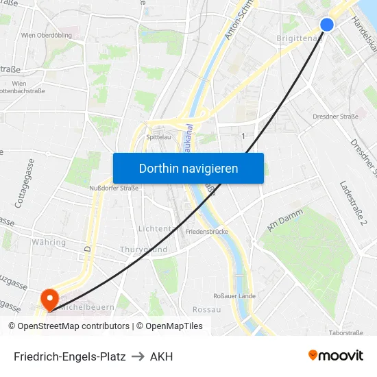 Friedrich-Engels-Platz to AKH map
