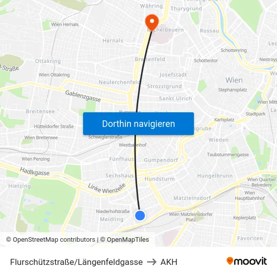 Flurschützstraße/Längenfeldgasse to AKH map