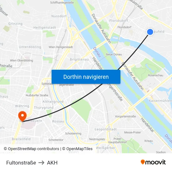 Fultonstraße to AKH map