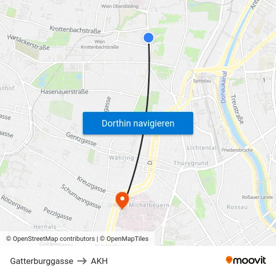 Gatterburggasse to AKH map