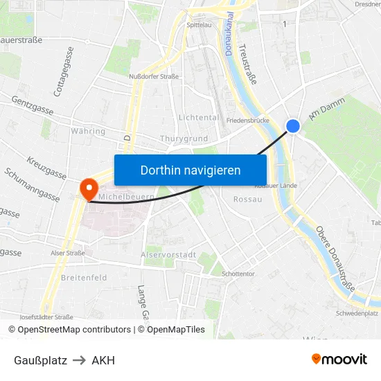 Gaußplatz to AKH map