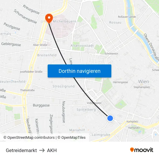 Getreidemarkt to AKH map