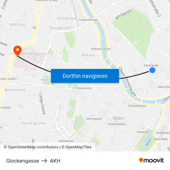 Glockengasse to AKH map