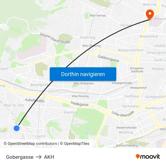Gobergasse to AKH map