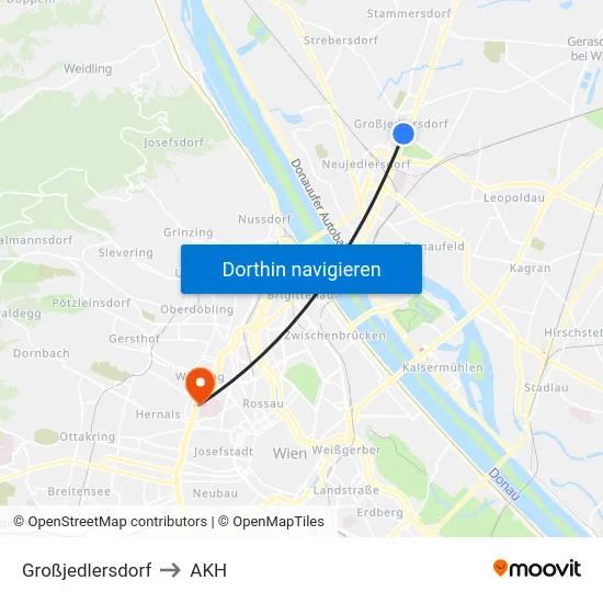 Großjedlersdorf to AKH map