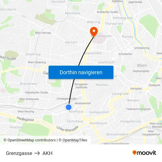 Grenzgasse to AKH map