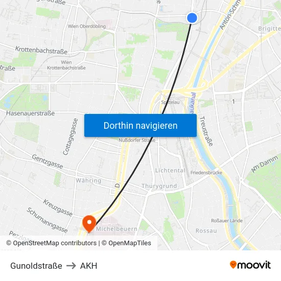 Gunoldstraße to AKH map