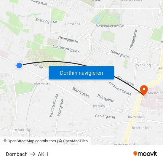 Dornbach to AKH map