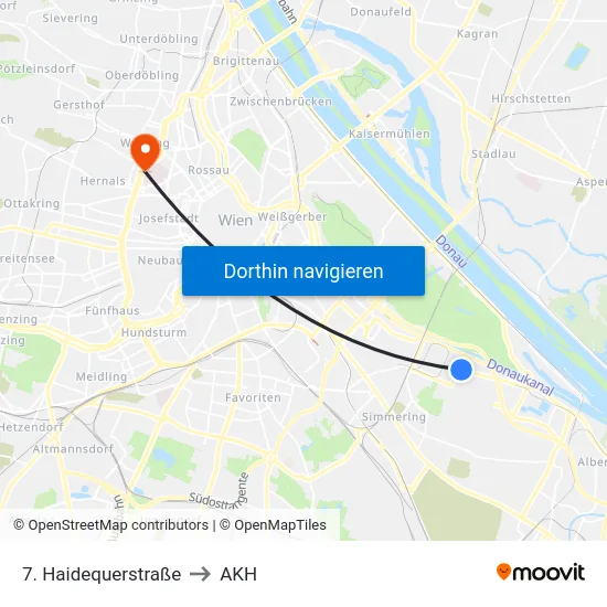7. Haidequerstraße to AKH map