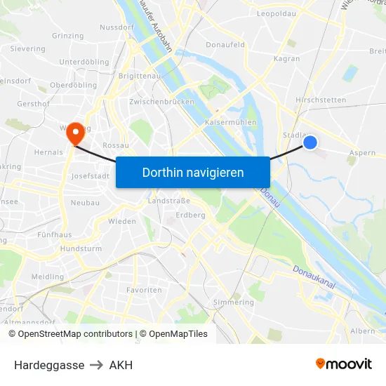 Hardeggasse to AKH map