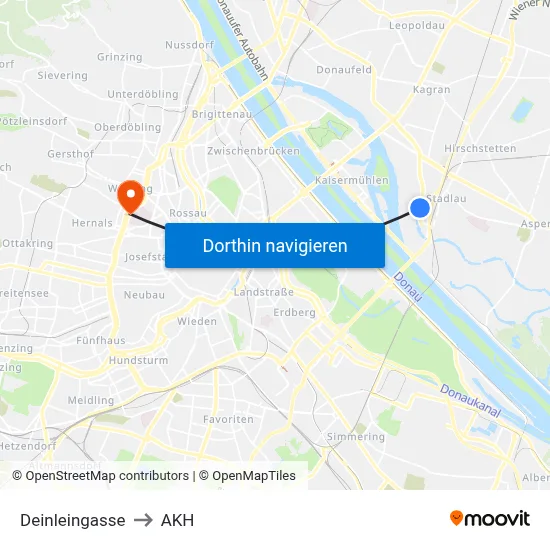 Deinleingasse to AKH map