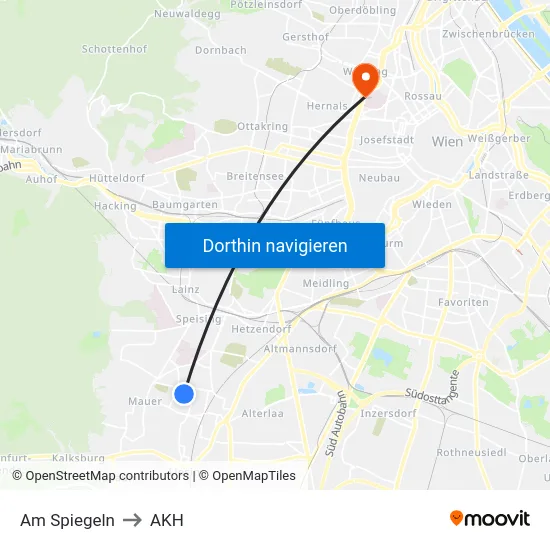 Am Spiegeln to AKH map